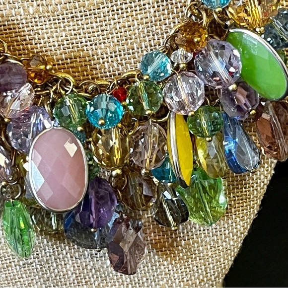 Chunky Colorful Faceted Lucite Dangle Necklace Spring Boho Playful Jewel SHORT - Picture 3 of 8